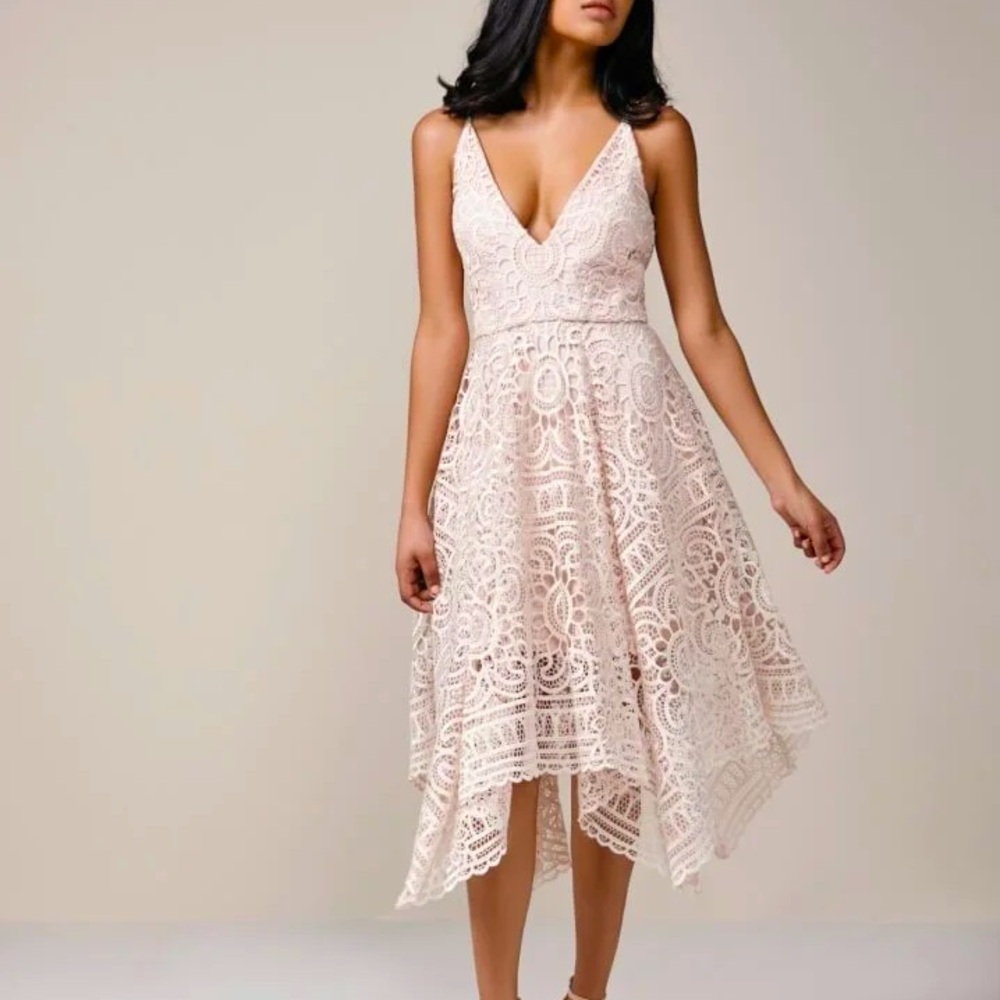 NICHOLAS Blush Pink Lace Midi Dress